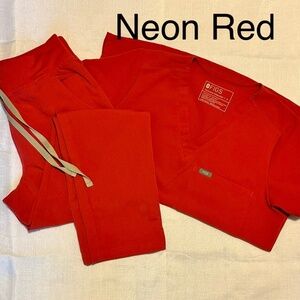 Women's Neon Red Scrub Set